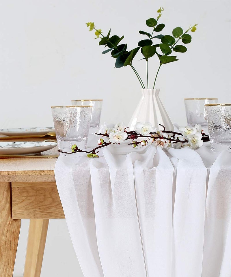B.Cool White Chiffon Table Runner 1Pack 27x120 Inches Wedding Table Runners for Long Sheer Romantic Rustic Party Baby Bridal Shower Decorations - Image 2